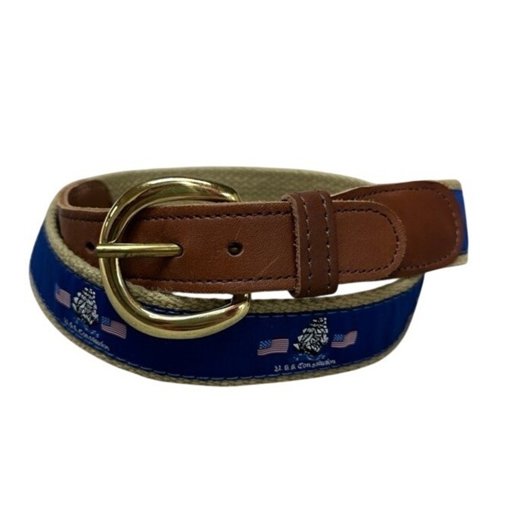 Preston Leather Products USS Constitution Nautical Belt Brown Leather Canvas 34